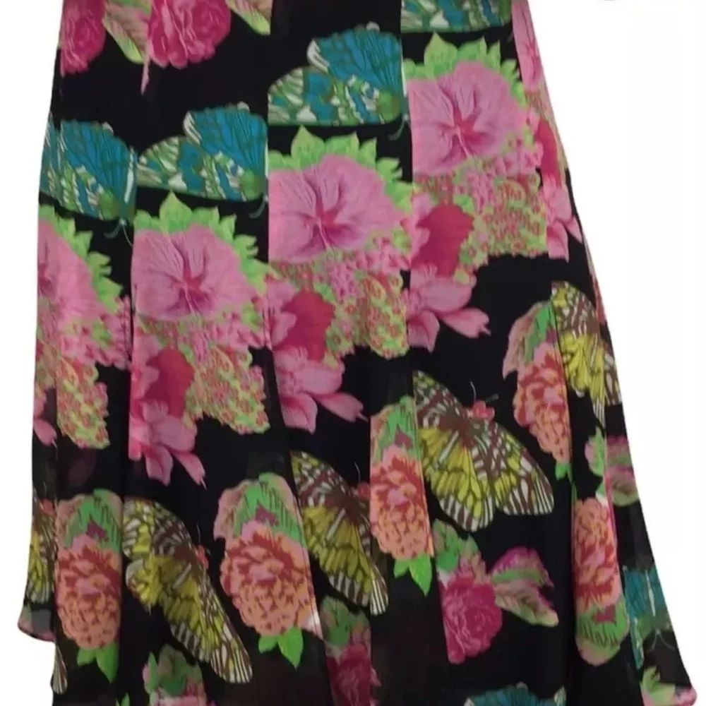 Karen Kane Lifestyle 100% Silk Floral Butterfly Car Wash Skirt Multicolored Sz 6